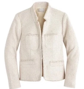 J.Crew Lady's Cream/Gold Lurex Metallic Tweed Blazer Jacket Style E5087 Size 0 - Picture 1 of 11