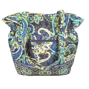 Cartera de Mano Vera Bradley Acolchada Floral Estampado Azul y Verde Cierre Magnético - Imagen 1 de 9