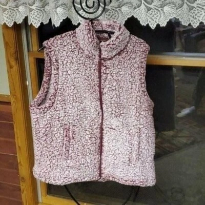 Arizona Jean Co. Sherpa Borgoña y Blanco Off Piel Sintética Cremallera Talla Chaleco XL Foto 1 de 4