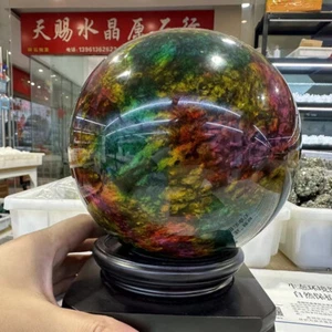 Natural "Seven Colors Jade" sphere quartz polished ball decor gift+stand 3.9LB+ - Picture 1 of 7