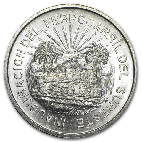 1950 Mexico Silver 5 Pesos Southern Railroad AU+ - SKU #30903 Cover