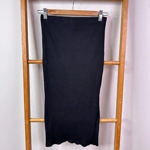 Seed Heritage Pencil Skirt Womens Extra Small Black Ribbed Knit Midi Pull On - Picture 1 of 9