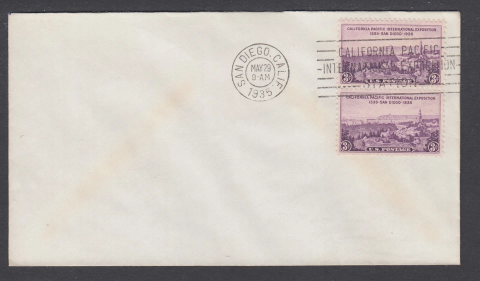 US Sc 773 pair on 1935 3c California Exposition FDC, SAN DIEGO cancel no cachet - Image 1 of 1