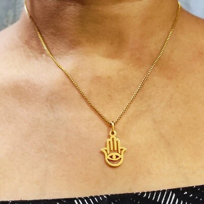 Vergoldeter Hamsa aufrechter Anhänger mit bösem Blick Handarbeit religiöse Hand Fatimas - Bild 1 von 4