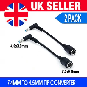 2X DC Power Adapter Cable Charger TIP Converter Blue For HP Dell 7.4mm To 4.5mm - Picture 1 of 8