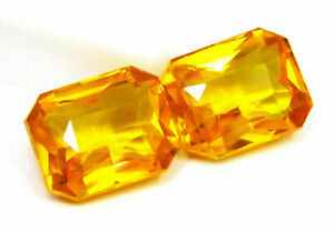 Yellow Sapphire Emerald Cut 16 to 18 Ct Natural Certified Gemstone Pair