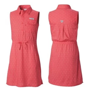 Columbia PFG Super Bonehead Shirt Dress Size XL Girls Raspberry Pink Polka Dot - Picture 1 of 10