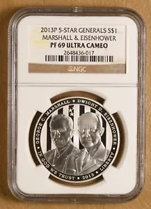 2013 P 5-Star Generals Commemorative Silver Dollar NGC PF 69 Ultra Cameo - Picture 1 of 2