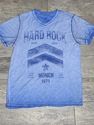 Camiseta Hard Rock Guitar Co. Retro Munich 1971 Mediana 100% Algodón Burn Out Azul Foto 1 de 4