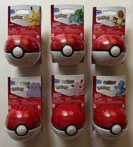 POKEMON MATTEL MEGA BLOKS CONSTRUX SET OF 6 POKEBALLS EVERGREEN NEW PIKACHU - Picture 1 of 1