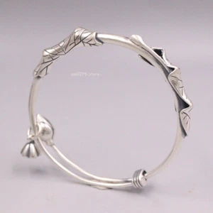 Brazalete Cerrado Mate Hoja de Loto 999 Plata Fina Pura 999 Ajuste Muñeca 5-7 pulgadas - Imagen 1 de 7