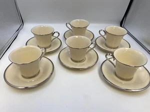 Set of 6 Lenox SOLITAIRE Platinum Band Cup & Saucer Sets - Picture 1 of 3
