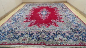 Large Persain Carpet Rug Hand Made Wool Vintage Living Room 13ft 7" x 9ft 10" - Picture 1 of 15