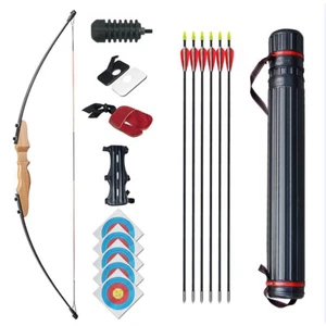 40lb Straight Bow Set 51" Archery Wood Riser Arrows Target Quiver Beginner RH - Picture 1 of 8