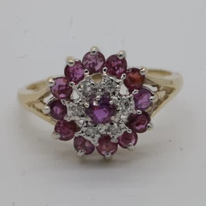 Pink Topaz .015TCW Diamond Flower Cluster Ring 14K Solid Yellow Gold Sz7 / 3g - Picture 1 of 8