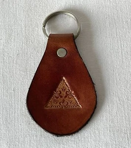 Brown Leather Keyring Lot With Embossed Geometric Triangle Stamped Design #T1 - Picture 1 of 6