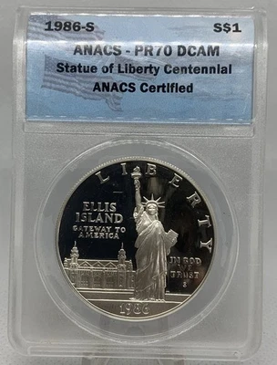 1986 S $1 Statue of Liberty  Commemorative Silver One Dollar ANACS PR70 DCAM - Image 1 of 2