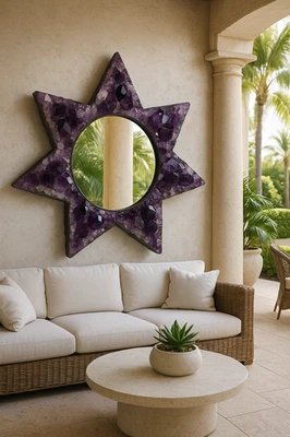 Unique Amethyst Star Shape Mirror, Wall Mirror, Modern Mirror For Living Room - Image 1 of 4