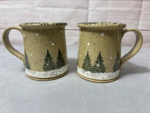 THREE RIVERS POTTERY 1993 Winter Pines Steinzeug 2 Tassen Ohio Vintage - Bild 1 von 16