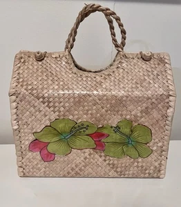 "Bolso de mano de paja tejido hecho a mano floral multicolor 12"" X 10"" X 5""" - Imagen 1 de 11