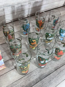 Vtg Indiana Glass 12 Days of Christmas Glass Tumbler Set New Old Stock w Box USA - Picture 1 of 9