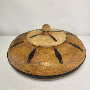 Vintage African Wood And Metal Dish With Lid Storage Display Bowl With Lid UK - Picture 1 of 17