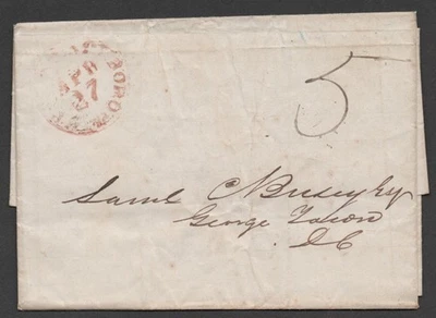 US Stampless folded cvr (no ltr) w/part red Upper Marlboro pmk to George Town DC - Image 1 of 3