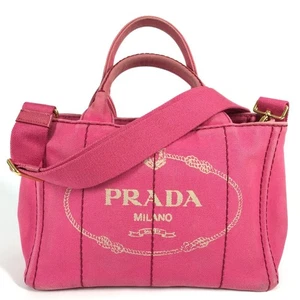 PRADA Canapa Tote Bag 2WAY Bag Shoulder Bag Crossbody Hand Bag Canvas pink - Picture 1 of 16