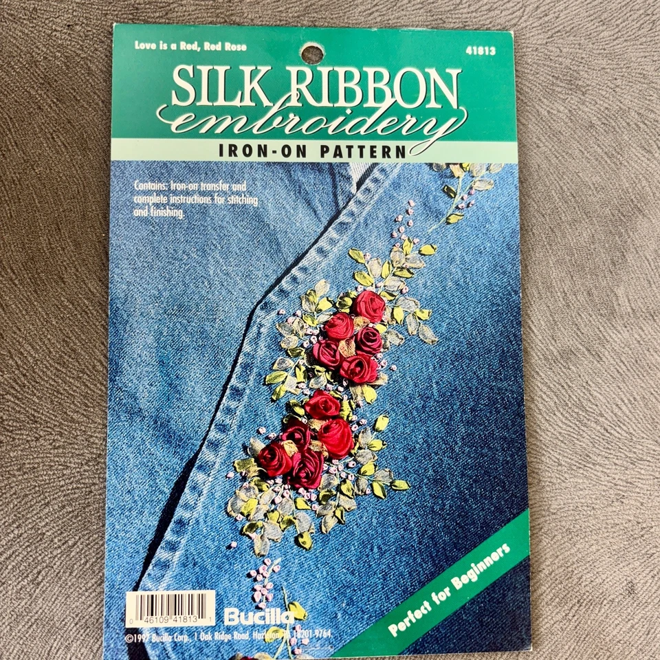Bucilla Silk Ribbon Embroidery Iron-On Pattern Love is a Red Red Rose New 1997 - Image 1 of 2