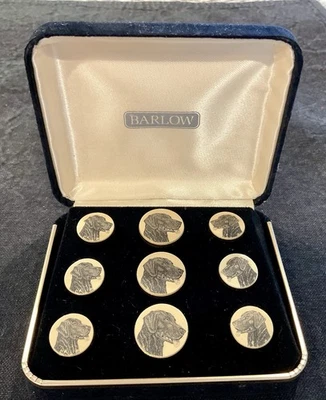 BARLOW DESIGNS BLACK LABRADOR SET OF SCRIMSHAW TYPE SET OF 9 BUTTONS NOS NIB - Image 1 of 4