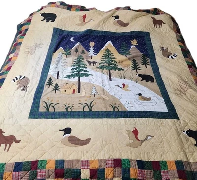 Wildlife Quilt Set Big Game Design Full Queen Shams Rustic Woodland Cotton Lodge - Image 1 of 4