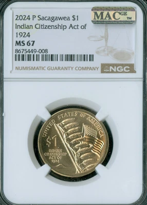 JUEGO DE DÓLARES SACAGAWEA 2024 P&D NGC MS67 PQ MAC IMPECABLE. Foto 1 de 4