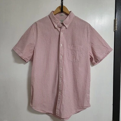 J. Crew Seersucker 100% Cotton Pink and White Button Down Preppy Shirt L - Image 1 of 4