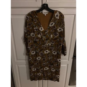 Garnet Hill Viskosekleid Blumenmuster Langarm braun weiß Damen XL - Bild 1 von 6