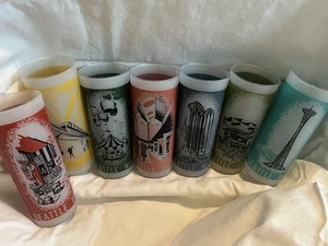 Vintage Set of 7 Seattle 1962 World's Fair Frosted Tumblers Highball Glasses - Picture 1 of 14