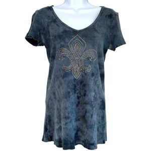 Vintage Y2K Schlitten Strass Fleur de Lis Top Gr. XL Cyber Grunge Goth Tattoo - Bild 1 von 6
