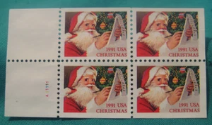 Lista de verificación de Papá Noel 1991 Navidad (29c) - Panel Bkt de 4/placa #-como nuevo sin goma de mascar #2582 - Imagen 1 de 2