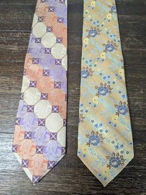 Steve Harvey The Board Room 批量 2 件 几何花卉丝绸领带 62 状况极佳 — 第 1/4 张图片