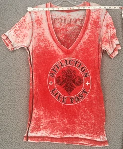 T-shirt donna Affliction rossa trasparente leggera live veloce taglia L made in USA - Foto 1 di 15