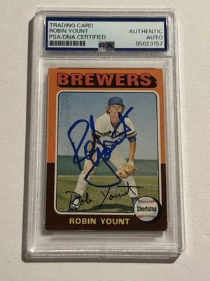 Topps Robin Yount Rookie 1975 radiocontrol firmado #223 automático PSA ADN autografiado patio Foto 1 de 2
