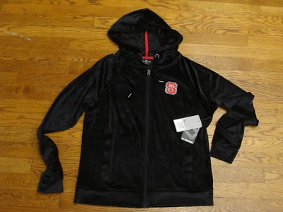 NC State Wolfpack New Wmns Black Zip Front Hooded Smooth Stretch Velvet Jacket M - Image 1 of 4