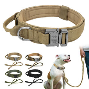 Military Tactical Dog Collar with Control Handle and Bungee Lead Black Tan Camo