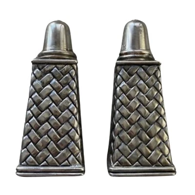 Винтажные посеребренные тканые солонки и перечницы GODINGER 4 дюйма (комплект из 2) - Изображение 1 из 4