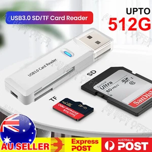 Dual Slot Memory Card Reader USB 3.0 SDHC SDXC Micro SD UHS-I TF T-Flash AU - Picture 1 of 6