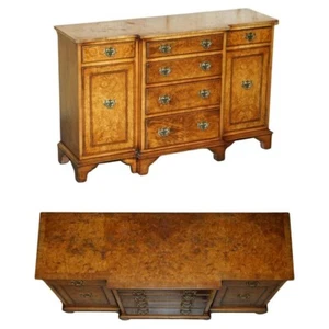 VINTAGE BURR & BURL WALNUT LIBRARY BOOKCASE BREAKFRONT SIDEBOARD WITH DRAWERS - Picture 1 of 21