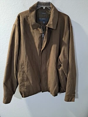 Perry Ellis Portfolio Men's Brown MicroSuede Full Zip Bomber Jacket Casual, 2XL - Image 1 of 4