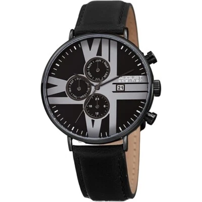 August Steiner AS8212BK Month Day Date GMT Dial Leather Strap Mens Watch - image 1 of 4