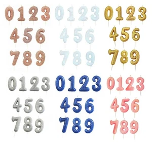 GLITTER NUMBER CANDLES - Birthday Party Cake All Ages Coloured Numeral Boy Girl