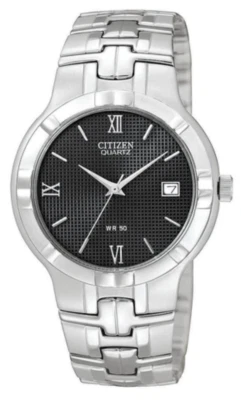 NUEVO Reloj informal clásico Citizen BK2320-52E tono plateado esfera negra con fecha para hombre Foto 1 de 2
