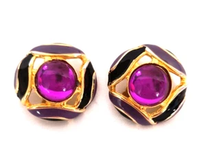 Pendientes Vintage Glamorosos Moda Clip En Lavanda Púrpura Esmalte Tono Dorado - Imagen 1 de 16